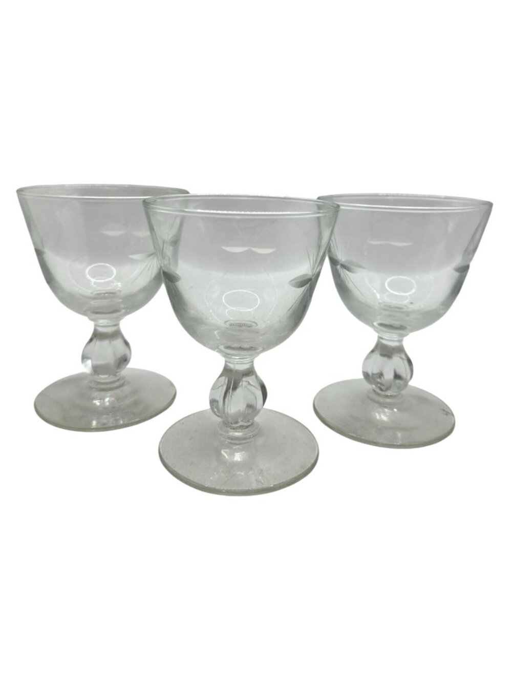 Vtg Libbey Starglow Champagne Sherbet Etched Coup Glasses Set Of 3 Ornate Stems - Picture 1 of 9